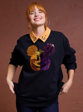 Her Universe Disney Mickey Mouse Sequin Pumpkin Collared Sweatshirt Her Universe Exclusive, , hi-res